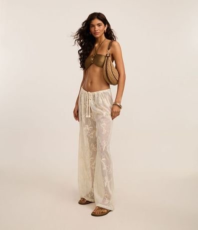 Salida de Playa Pantalón en Encaje con Lazo en la Cintura 1