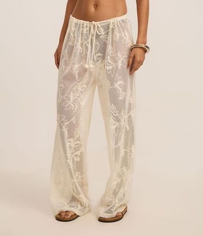 Salida de Playa Pantalón en Encaje con Lazo en la Cintura 2