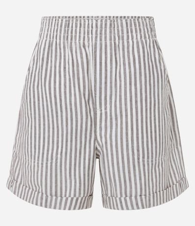 Short en Sarga con Rayas en Hilo Teñido y Ruedo Plegado 5