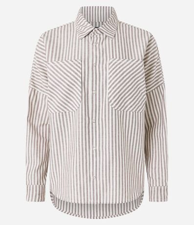 Camisa en Jeans Rayada con Sisa Deslocada 5