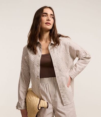 Camisa en Jeans Rayada con Sisa Deslocada