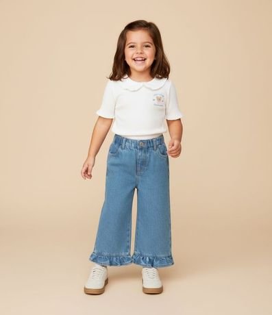 Remera Infantil con Manga Abullonada y Bordado Oso - Talle 1 a 6 Años