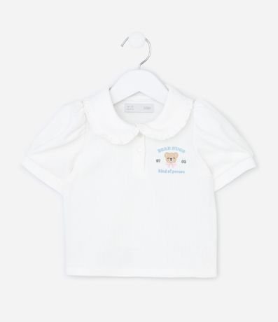 Remera Infantil con Manga Abullonada y Bordado Oso - Talle 1 a 6 Años