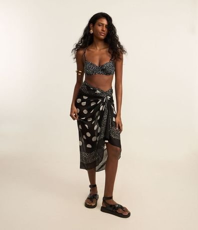 Canga Rectangular en Chiffon de Lunares con Borla 1