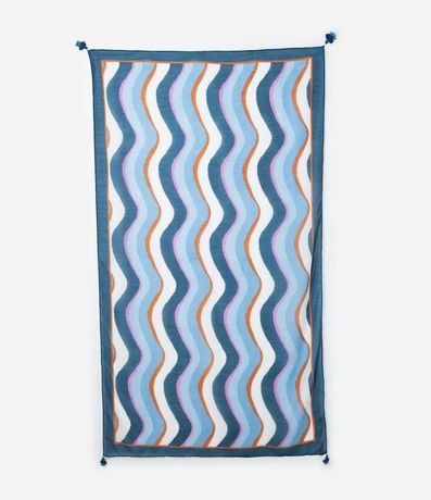 Canga Rectangular en Chiffon Estampado de Ondas y Borla