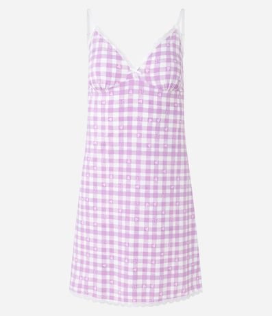 Camisón Corta en Microfibra con Bretel Fino y Estampa de Cuadros Vichy 4