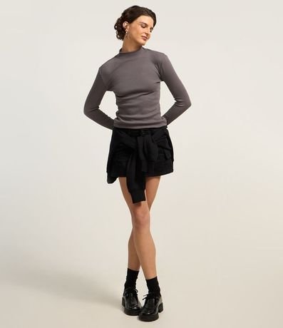 Blusa en Algodón Manga Larga y Cuello Alto