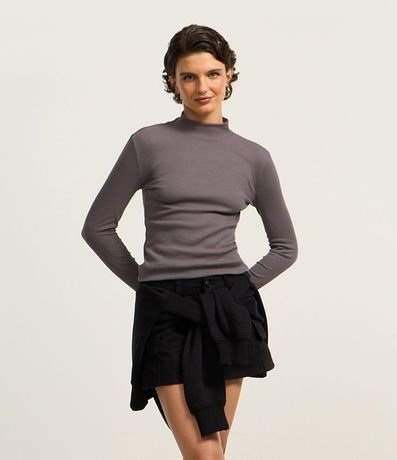 Blusa en Algodón Manga Larga y Cuello Alto 2