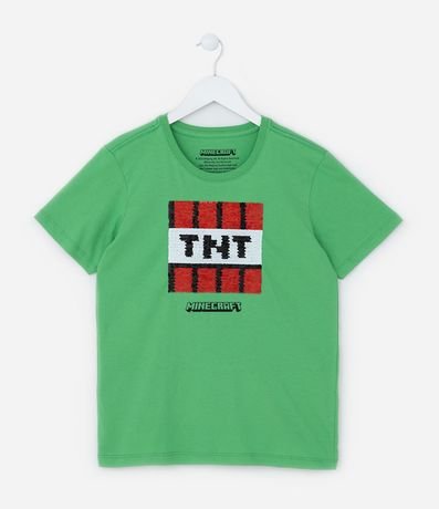 Remera Infantil con Estampa Minecraft en Lentejuelas - Talle 5 a 14 años