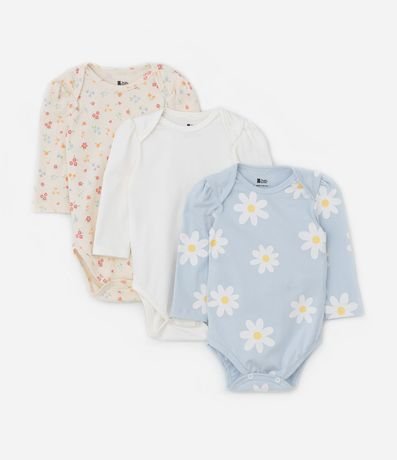 Kit 03 Bodies Infantiles con Estampa Floral - Talle RN a 18 meses