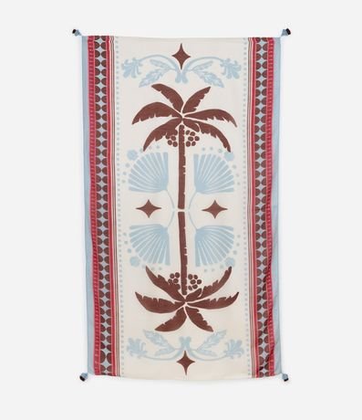 Canga Rectangular en Chiffon Estampada de Follaje y Borla 2