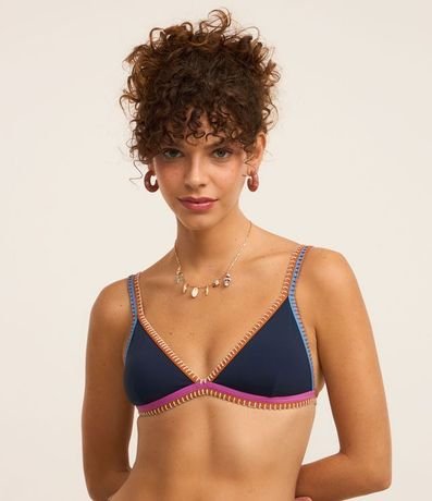 Bikini Top Triângulo Fixo en Microfibra con Costura Contrastante