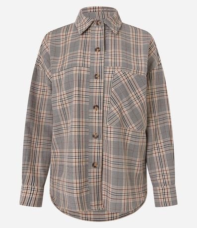 Camisa Oversized en Crepé de Cuadros con Bolsillos 6