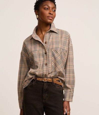 Camisa Oversized en Crepé de Cuadros con Bolsillos 2