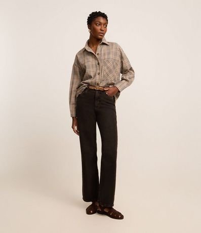 Camisa Oversized en Crepé de Cuadros con Bolsillos 3