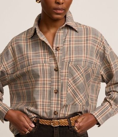 Camisa Oversized en Crepé de Cuadros con Bolsillos 5