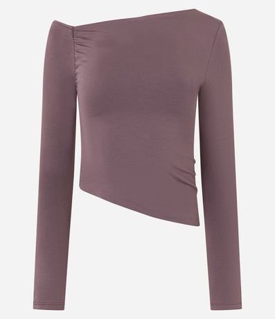Blusa con Escote Asimétrico Detalle Drapeado en la Sisa y Manga Larga