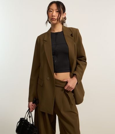 Pantalón Barrel en Sastrería con Cierre Deslocado y Pliegues 2