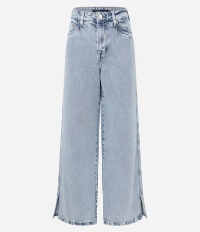 Pantalón Wide Leg en Jeans Marmorizada con Fenda Lateral