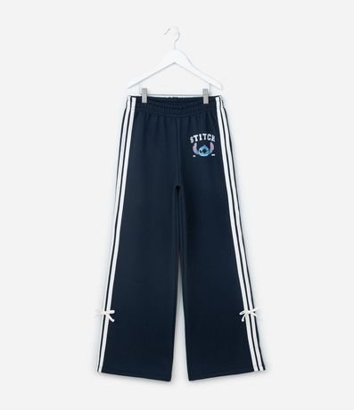Pantalón Wide Leg Infantil con Rayas y Estampa Stitch - Talle 7 a 14 años