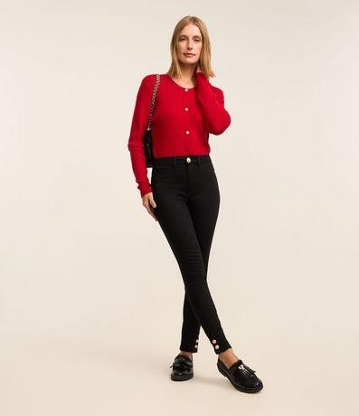 Pantalón Skinny en Sarga con Elastano y Cintura Alta
