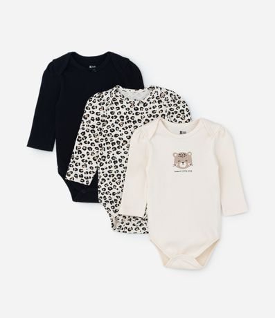 Kit 03 Bodies Infantiles con Estampa Leopardo - Talle RN a 18 meses