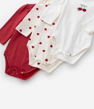 Kit 03 Bodies con Estampa Corazón y Cerezas - Talle RN a 18 meses 4