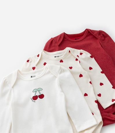 Kit 03 Bodies con Estampa Corazón y Cerezas - Talle RN a 18 meses 5