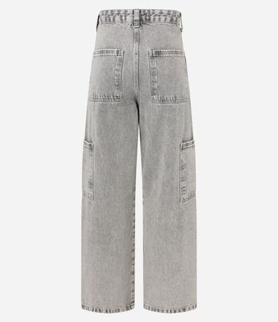 Pantalón Wide Leg en Jeans con Recorte Transversal y Bolsillo Incorporado Cargo 7