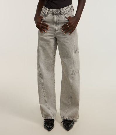 Pantalón Wide Leg en Jeans con Recorte Transversal y Bolsillo Incorporado Cargo 3