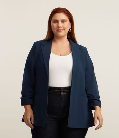 Blazer Alargado en Crepé con Manga Fruncida Curve & Plus Size 1