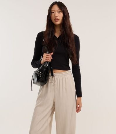 Pantalón Recto Sastrería con Riscas de Giz y Contraste Lateral 3