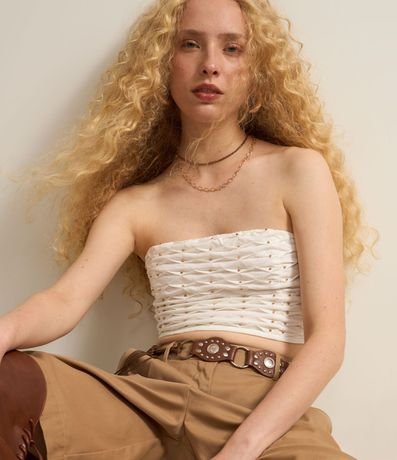 Blusa Cropped Sin Breteles con Aplicación de Abalorios 1