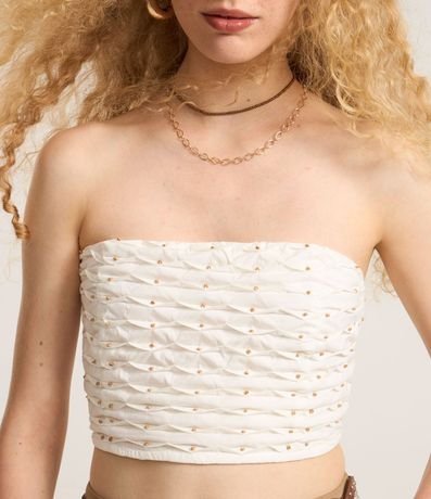 Blusa Cropped Sin Breteles con Aplicación de Abalorios 4