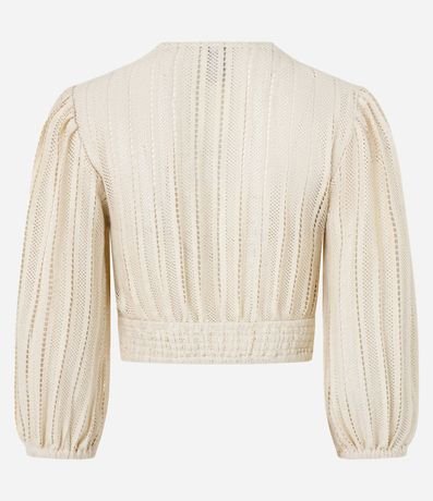 Blusa Cropped en Encaje de Algodón con Manga Abullonada y Botones 6