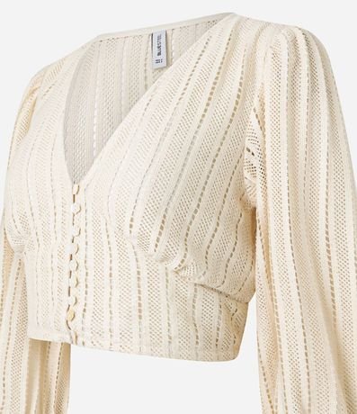 Blusa Cropped en Encaje de Algodón con Manga Abullonada y Botones 7