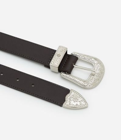 Cinturón Mediano en PU Floater con Hebilla Western Trabajada y Punta en Níquel 2