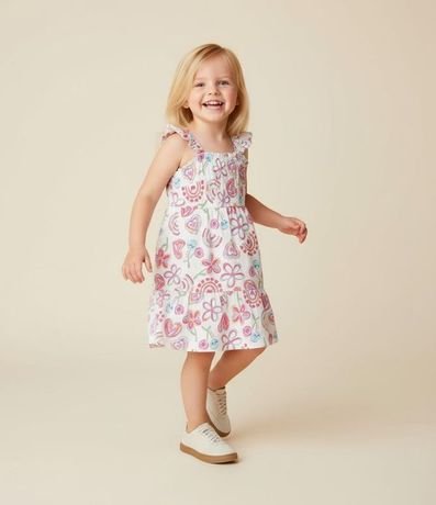 Vestido Infantil con Volados y Estampa Floral - Talle 1 a 6 años