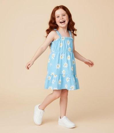 Vestido Infantil con Estampa de Margaritas y Volado - Talle 1 a 5 años