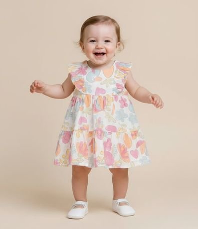 Vestido Infantil en Tricolina Volado y Bombacha - Talle 3 a 18 Meses