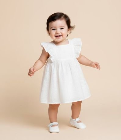 Vestido Infantil en Broderie con Volado y Bombacha - Talle 3 a 18 meses