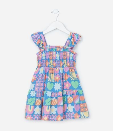 Vestido Infantil en Viscosa con Frufru y Estampa Divertida - Talle 1 a 6 años