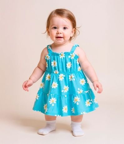 Vestido Infantil con Estampa de Margaritas - Talle 0 a 18 meses