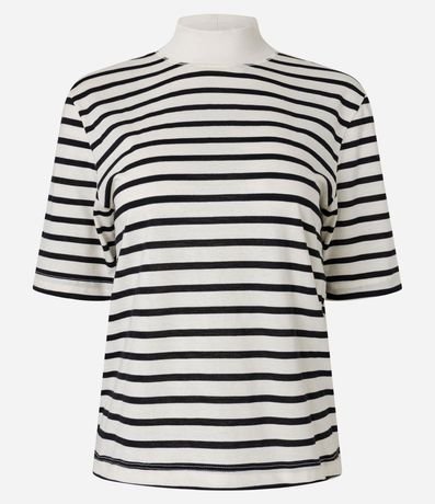 Remera en Algodón Rayada con Cuello Alto