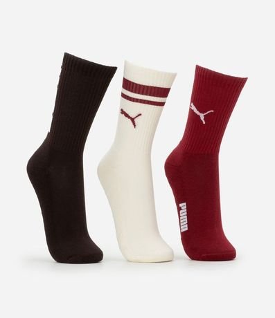 Kit 03 Medias Caña Larga Deportiva en Algodón con Logotipo y Lettering Puma 2