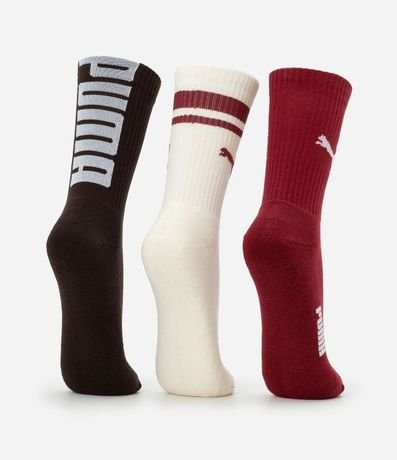 Kit 03 Medias Caña Larga Deportiva en Algodón con Logotipo y Lettering Puma 3