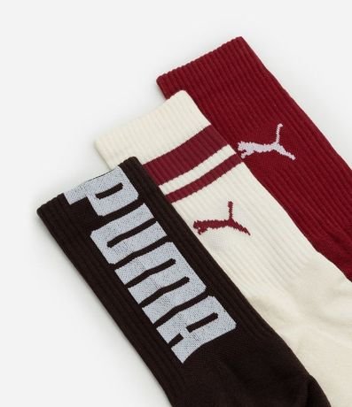 Kit 03 Medias Caña Larga Deportiva en Algodón con Logotipo y Lettering Puma 4