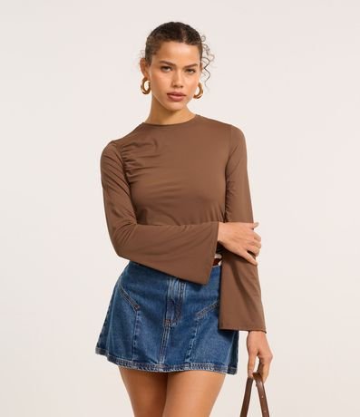 Blusa en Microfibra con Manga Godê y Fruncido