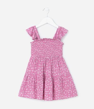 Vestido Infantil en Viscosa con Estampa de Flor y Volados - Talle 1 a 6 años