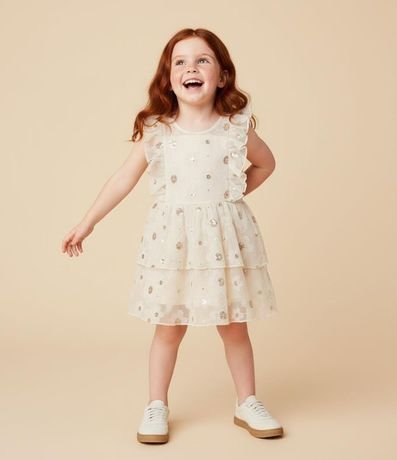 Vestido Infantil con Bordado Floral y Lentejuelas -Talle 1 a  6 años